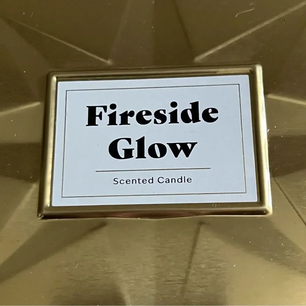 NEW Fireside Glow 3 Wick Lidded Metal Tin Candle 18oz Gold Threshold Target